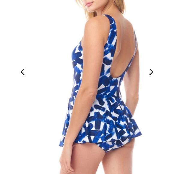 Sea & Sand Blue Paint Asymmetrical Wrap Swimdress - Picture 14 of 14